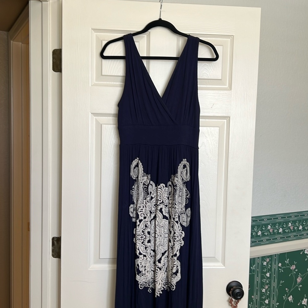 Papaya navy blue maxi dress with white medallion design